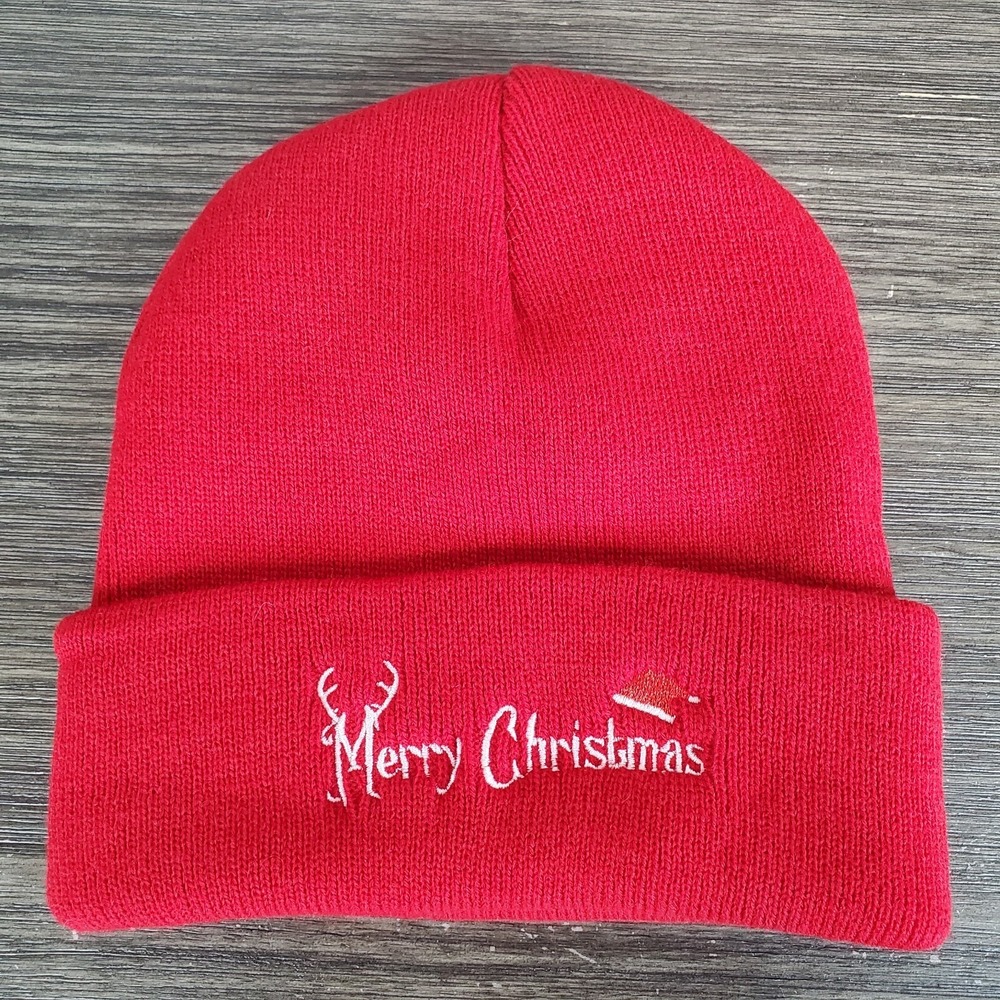 Children's Knit Beanie Hat MERRY‎ CHRISTMAS Red Winter Cap Youth OSFM